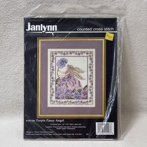 Janlynn‎ Purple Pansy Angel Counted Cross Stitch Kit #125-126 1995 Vntg Complete